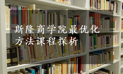 斯隆商学院最优化方法课程探析