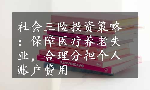 社会三险投资策略：保障医疗养老失业，合理分担个人账户费用