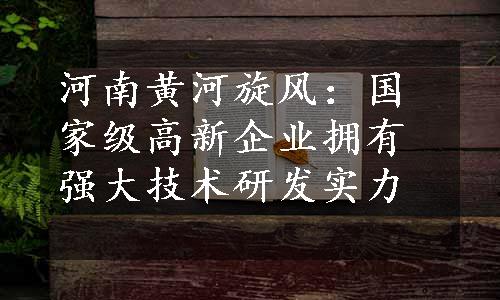 河南黄河旋风：国家级高新企业拥有强大技术研发实力