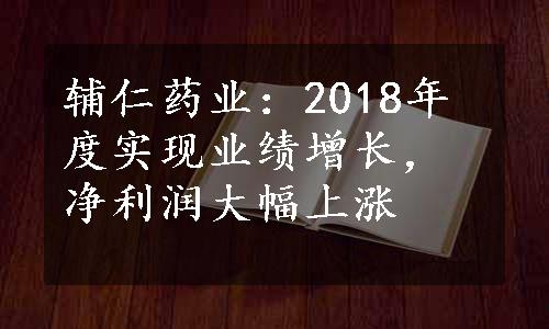 辅仁药业：2018年度实现业绩增长，净利润大幅上涨