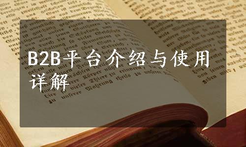 B2B平台介绍与使用详解