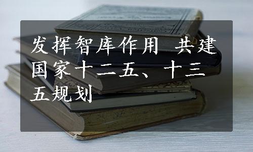 发挥智库作用 共建国家十二五、十三五规划