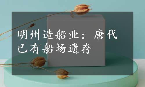 明州造船业：唐代已有船场遗存