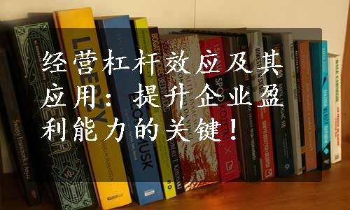 经营杠杆效应及其应用：提升企业盈利能力的关键！