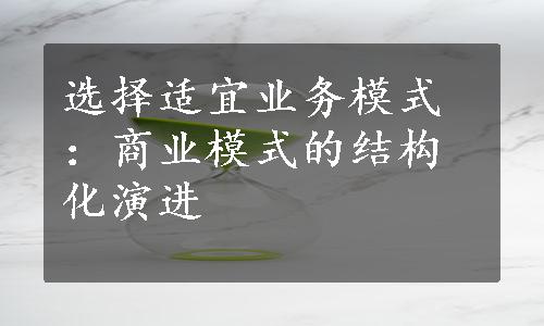 选择适宜业务模式：商业模式的结构化演进