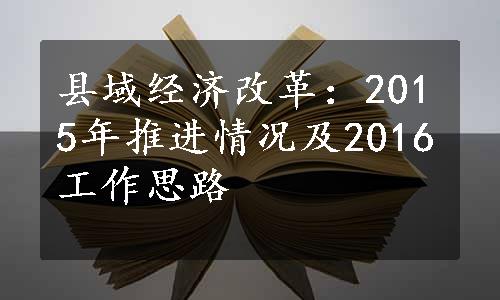 县域经济改革：2015年推进情况及2016工作思路