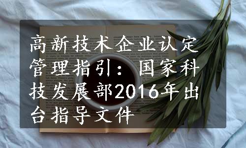 高新技术企业认定管理指引：国家科技发展部2016年出台指导文件