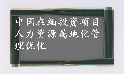 中国在缅投资项目人力资源属地化管理优化