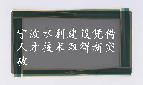 宁波水利建设凭借人才技术取得新突破