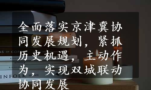 全面落实京津冀协同发展规划，紧抓历史机遇，主动作为，实现双城联动协同发展