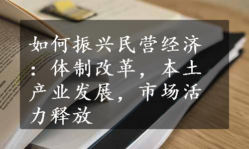 如何振兴民营经济：体制改革，本土产业发展，市场活力释放