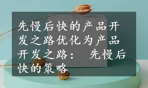 先慢后快的产品开发之路优化为产品开发之路： 先慢后快的策略