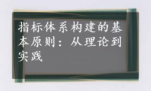 指标体系构建的基本原则：从理论到实践