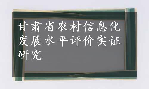 甘肃省农村信息化发展水平评价实证研究