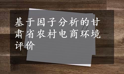 基于因子分析的甘肃省农村电商环境评价