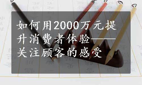 如何用2000万元提升消费者体验——关注顾客的感受