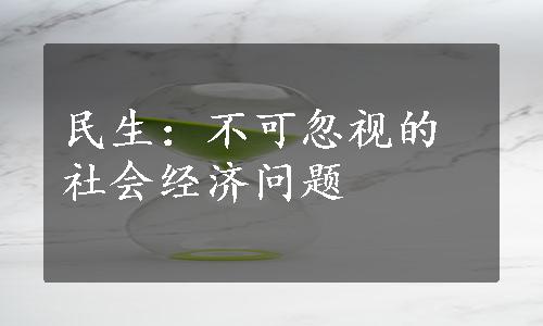 民生：不可忽视的社会经济问题