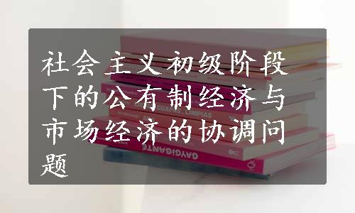 社会主义初级阶段下的公有制经济与市场经济的协调问题