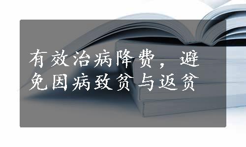 有效治病降费，避免因病致贫与返贫