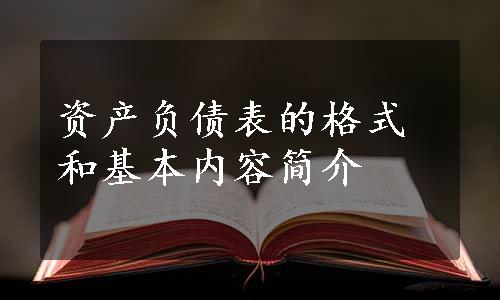 资产负债表的格式和基本内容简介