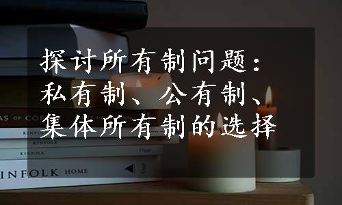 探讨所有制问题：私有制、公有制、集体所有制的选择