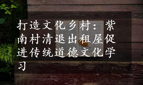 打造文化乡村：紫南村清退出租屋促进传统道德文化学习