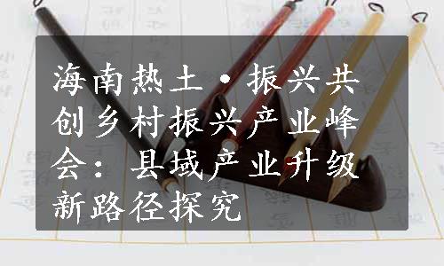 海南热土·振兴共创乡村振兴产业峰会：县域产业升级新路径探究