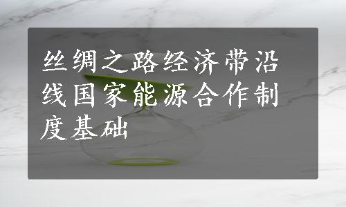 丝绸之路经济带沿线国家能源合作制度基础