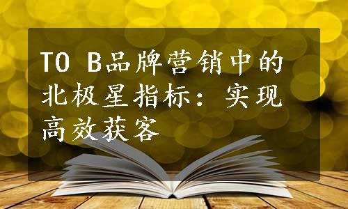 TO B品牌营销中的北极星指标：实现高效获客