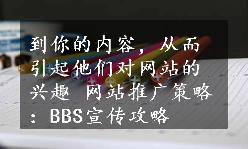 到你的内容，从而引起他们对网站的兴趣 网站推广策略：BBS宣传攻略