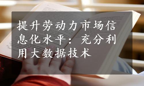 提升劳动力市场信息化水平：充分利用大数据技术