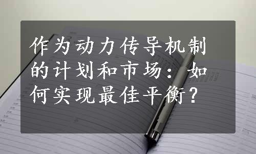 作为动力传导机制的计划和市场：如何实现最佳平衡？