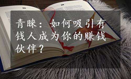 青睐：如何吸引有钱人成为你的赚钱伙伴？