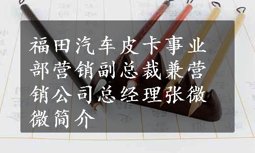 福田汽车皮卡事业部营销副总裁兼营销公司总经理张微微简介