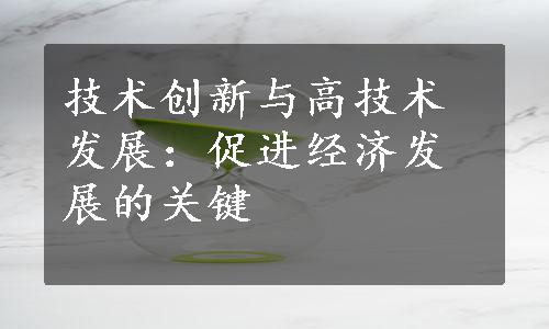 技术创新与高技术发展：促进经济发展的关键