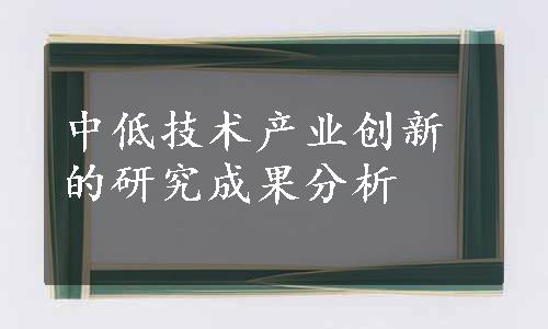 中低技术产业创新的研究成果分析