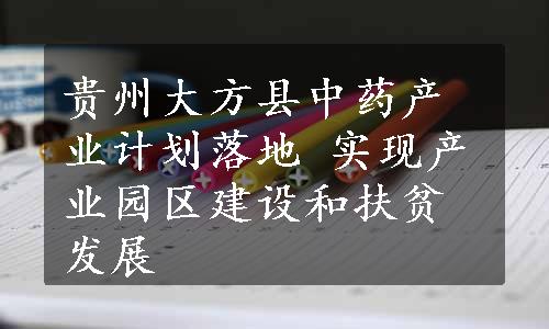 贵州大方县中药产业计划落地 实现产业园区建设和扶贫发展