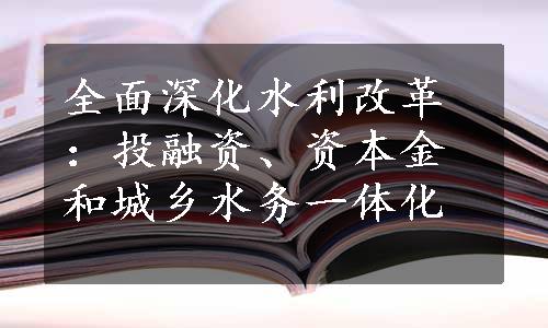 全面深化水利改革：投融资、资本金和城乡水务一体化