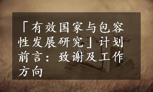 「有效国家与包容性发展研究」计划前言：致谢及工作方向