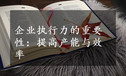 企业执行力的重要性：提高产能与效率