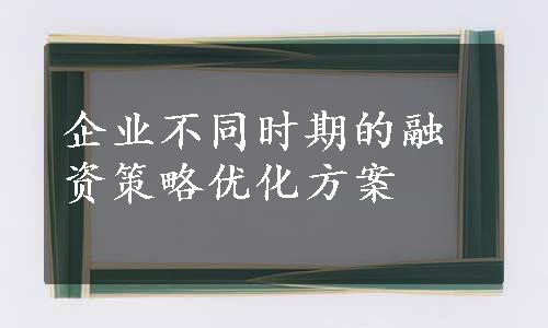 企业不同时期的融资策略优化方案