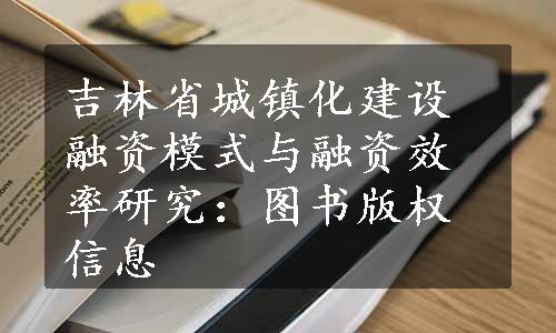 吉林省城镇化建设融资模式与融资效率研究：图书版权信息