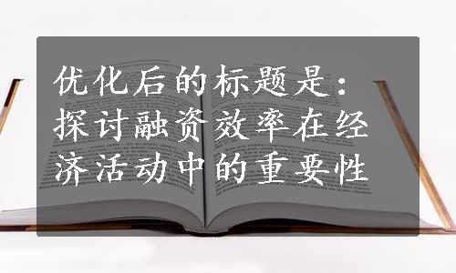 优化后的标题是：探讨融资效率在经济活动中的重要性