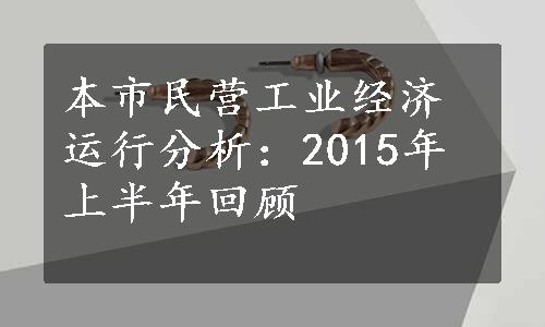 本市民营工业经济运行分析：2015年上半年回顾