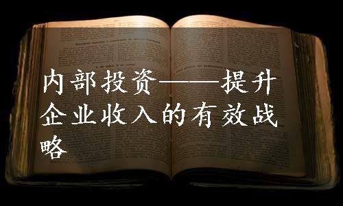 内部投资——提升企业收入的有效战略