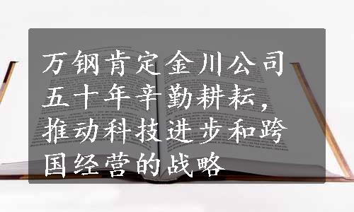 万钢肯定金川公司五十年辛勤耕耘，推动科技进步和跨国经营的战略