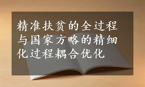 精准扶贫的全过程与国家方略的精细化过程耦合优化