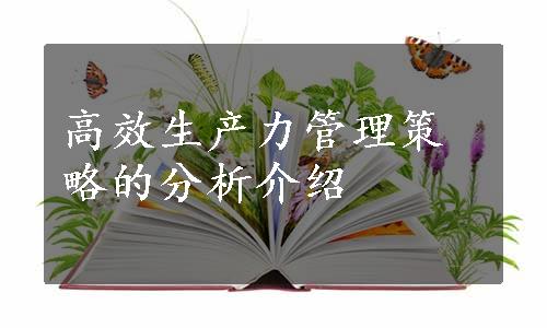 高效生产力管理策略的分析介绍