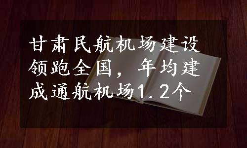 甘肃民航机场建设领跑全国，年均建成通航机场1.2个