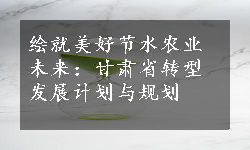 绘就美好节水农业未来：甘肃省转型发展计划与规划